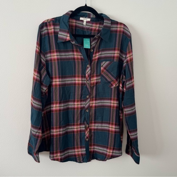 Maurices Tops - NWT Maurices Plaid Flannel Button Front Shirt Teal Pink XL